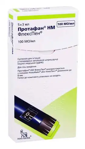 Протафан НМ Флекспен суспензія для ін'єкцій 100 МО/мл 3 мл 5 картриджів