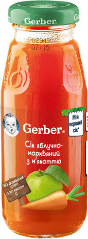Gerber Сік яблучно-моркв'яний з м'якоттю з 6 місяців 175 мл 1 банка