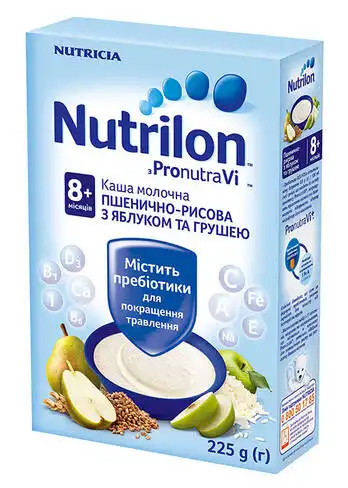 Nutrilon Каша молочна пшенично-рисова з яблуком та грушею з 8 місяців 225 г 1 коробка