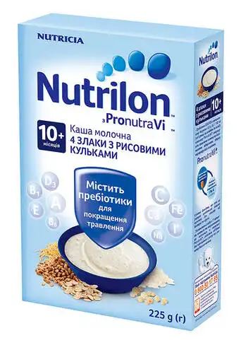 Nutrilon Каша молочна 4 злаки з рисовими кульками з 10 місяців 225 г 1 коробка
