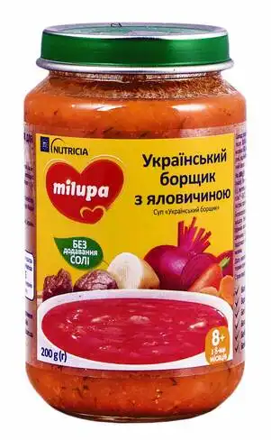 Milupa Суп Український борщик з яловичиною з 8 місяців 200 г 1 банка