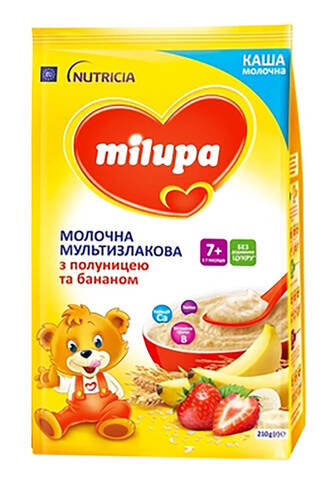 Milupa Каша молочна мультизлакова з полуницею та бананом з 7 місяців 210 г 1 пакет