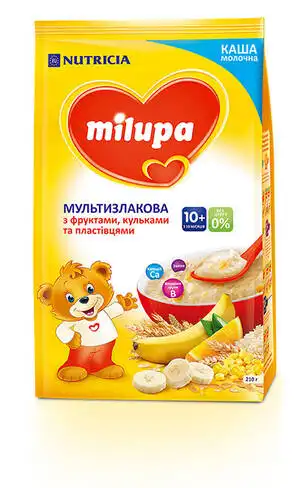 Milupa Каша молочна мультизлакова з фруктами, пластівцями та кульками без цукру з 10 місяців 210 г 1 пакет