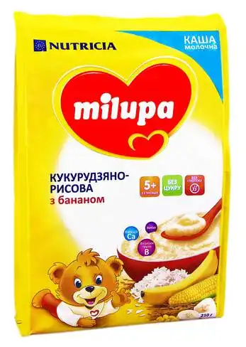 Milupa Каша молочна кукурудзяно-рисова з бананом без цукру з 5 місяців 210 г 1 пакет