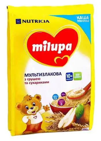Milupa Каша молочна мультизлакова з сухариками та грушею з 10 місяців 210 г 1 пакет