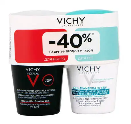 Vichy Homme Кульковий дезодорант проти плям на одязі + Deo Кульковий дезодорант проти плям на одязі 1 набір