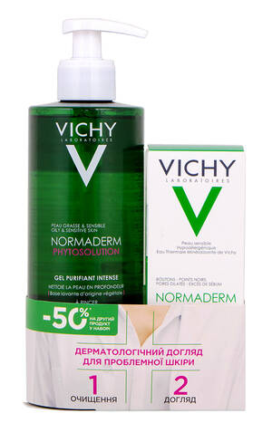 Vichy Normaderm Phytosolution Флюїд щоденний для жирної шкіри 50 мл + Гель для очищення жирної шкіри 400 мл 1 набір