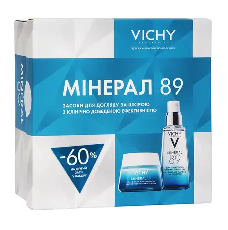 Vichy Mineral 89 Крем легкий зволоження 72 години 50 мл + Гель-бустер щоденний 50 мл 1 набір