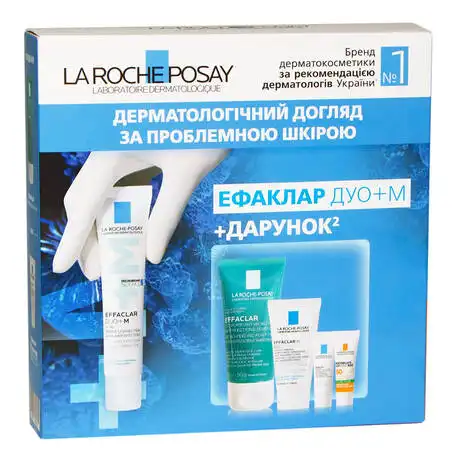 La Roche-Posay Effaclar Гель-мікропіл. 50 мл + Очищ.крем-гель 15 мл + Гель-крем 40 мл (Сиров. з еф.піл.3 мл)+ Сонц.крем 3 мл 1 набір