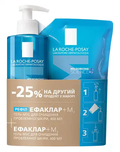 La Roche-Posay Effaclar +М Гель-мус для очищення проблемної шкіри 400 мл + рефіл 400 мл 1 набір