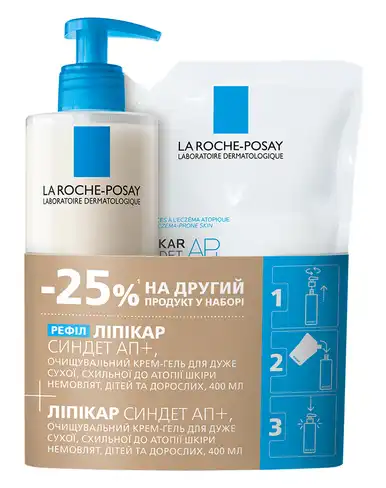 La Roche-Posay Lipikar Syndet AP+ Крем-гель для обличчя і тіла очищующий, для дуже сухої шкіри 400 мл + рефіл 400 мл 1 набір