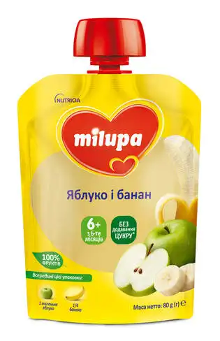 Milupa Пюре Яблуко і банан з 6 місяців 80 г 1 пауч