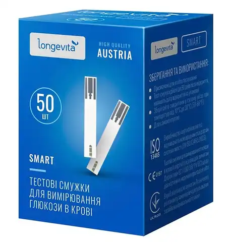 Longevita Smart Тест-смужки для визначення рівня глюкози у крові 50 шт