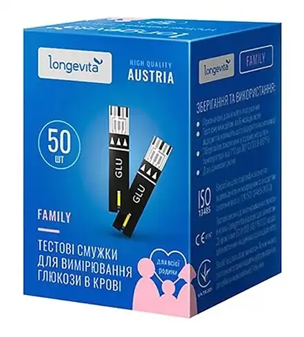 Longevita Family Тестові смужки для вимірювання глюкози в крові 50 шт