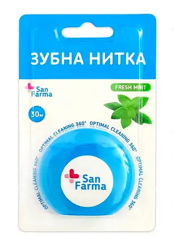 San Farma Зубна нитка Свіжість м'яти 30 м 1 шт