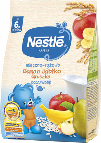 Nestle Каша молочна рисова з бананом, яблуком та грушею з біфідобактеріями з 6 місяців 230 г 1 пакет