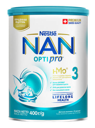 NAN 3 Optipro Суха дитяча молочна суміш від 12 місяців 400 г 1 банка