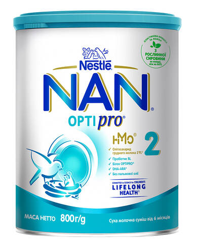 NAN 2 Optipro Суха дитяча молочна суміш від 6 місяців 800 г 1 банка