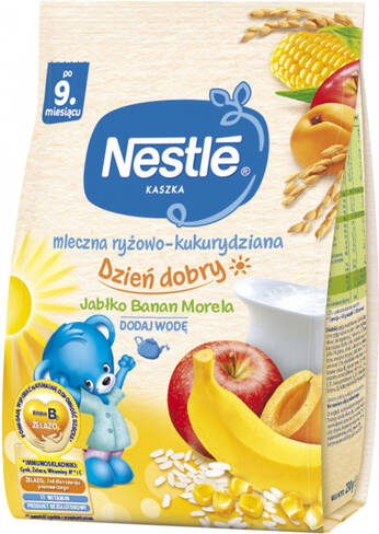 Nestle Каша молочна рисово-кукурудзяна з яблуком, банананом та абрикосом з 9 місяців 230 г 1 пакет