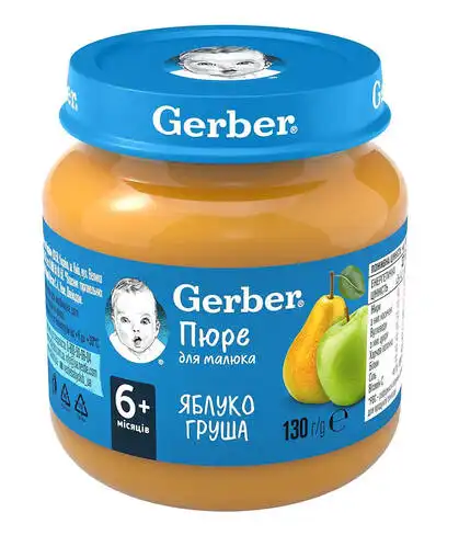 Gerber Пюре Яблуко і груша з 6 місяців 130 г 1 банка