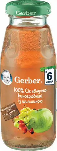 Gerber Сік яблучно-виноградний із шипшиною з 6 місяців 175 мл 1 банка