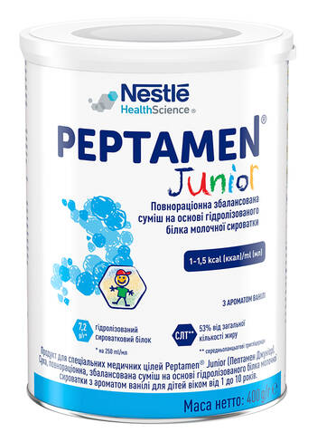 Nestle Peptamen Junior Cуміш на основі гідролізованого білка молочної сироватки 400 г 1 банка