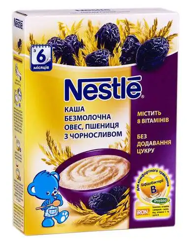 Nestle Каша безмолочна овес пшениця з чорносливом без цукру з 6 місяців 200 г 1 коробка