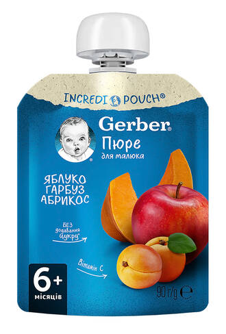 Gerber Пюре Яблуко, гарбуз, абрикос з 6 місяців 90 г 1 пауч loading=
