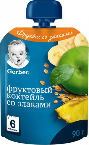 Gerber Пюре Фруктовий коктейль зі злаками з 6 місяців 90 г 1 пауч