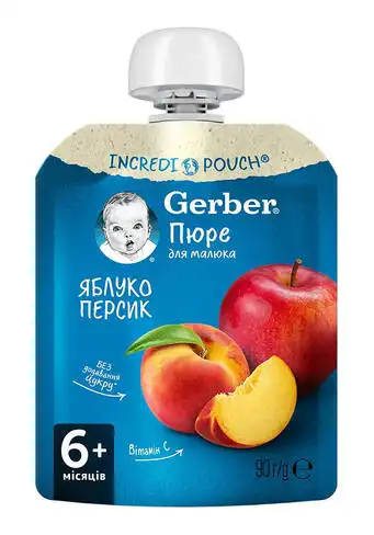 Gerber Пюре Яблуко та персик з 6 місяців 90 г 1 пауч