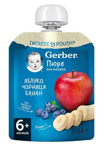 Gerber Пюре Яблуко, чорниця, банан з 6 місяців 90 г 1 пауч