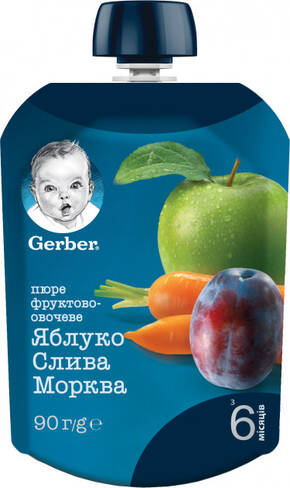 Gerber Пюре Яблуко, слива, морква з 6 місяців 90 г 1 пауч loading=