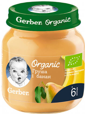 Gerber Organic Пюре Груша і банан з 6 місяців 125 г 1 банка
