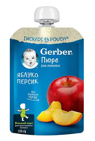 Gerber Пюре Яблуко-персик з 5 місяців 150 г 1 пауч