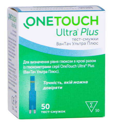 OneTouch Ultra Plus Тест-смужки для вимірювання рівня глюкози в крові 50 шт