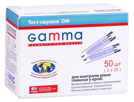 Gamma Тест-смужки DM для контролю рівня глюкози у крові 50 шт