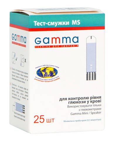 Gamma Тест-смужки MS для контролю рівня глюкози у крові 25 шт
