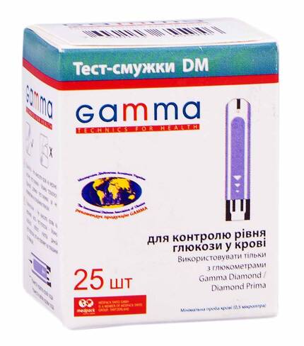 Gamma Тест-смужки DM для контролю рівня глюкози у крові 25 шт