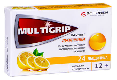 Мультигрип з медом та зі смаком лимона льодяники 24 шт