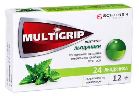 Мультигрип з ментолом та евкаліптом льодяники 24 шт