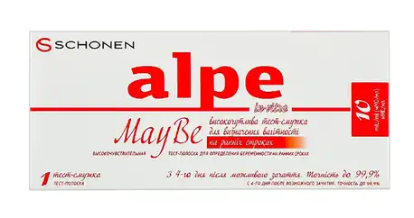 Alpe Тест-смужка in-vitro Maybe для визначення вагітності високочутлива 10 мМО /мл 1 шт