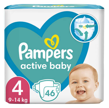 Pampers Active Baby-Dry 4 Підгузки дитячі 9-14 кг 46 шт