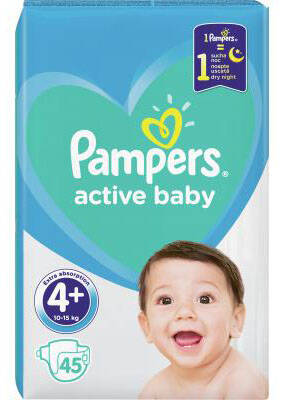 Pampers Active Baby-Dry 4+ Maxi Plus Підгузки дитячі 10-15 кг 45 шт