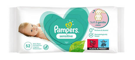 Pampers Fresh clean Серветки вологі дитячі Sensitive з клапаном 52 шт