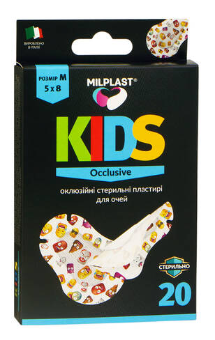Milplast KIDS occlusive Набір пластирів стерильних для очей розмір М пластир 20 шт