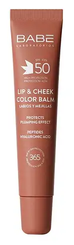 Babe Laboratorios Sun Protection Бальзам-тінт для губ та щік з гіалуроновою кислотою та пептидами SPF 50 Mocha 20 мл 1 туба
