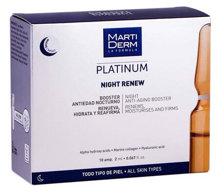 MartiDerm Platinum Найт Ренью ампули антивіковий засіб-бустер для нічного догляду для всіх типів шкіри 2 мл 10 ампул