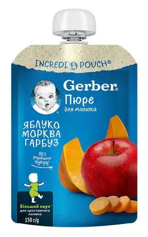 Gerber Пюре Яблуко-морква-гарбуз з 6 місяців 150 г 1 пауч