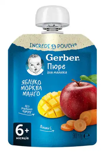 Gerber Пюре Яблуко-манго-морква з 6 місяців 90 г 1 пауч