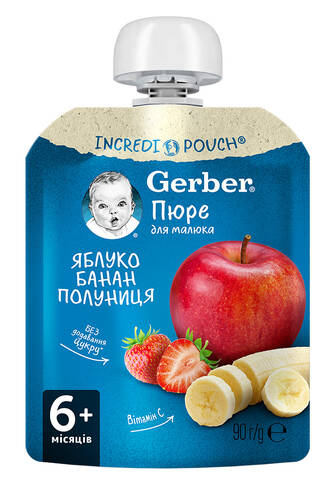Gerber Пюре Яблуко-банан-полуниця з 6 місяців 90 г 1 пауч loading=